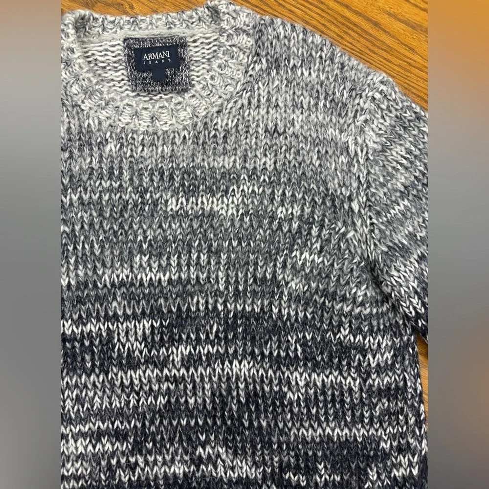 Armani Jeans Sweater Mens Blue Marled Soft Chunky Knit Size L Wool Blend Lux Y2K